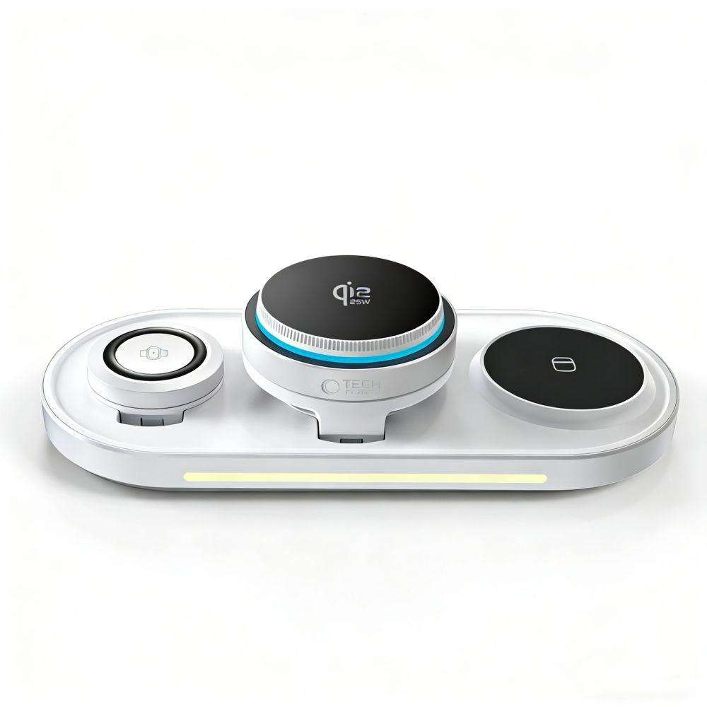 Tech Protect A51 Arcticboost 3 I 1 Magnetisk Mag Safe Trådløs Oplader 25 W Qi2.2 Hvid