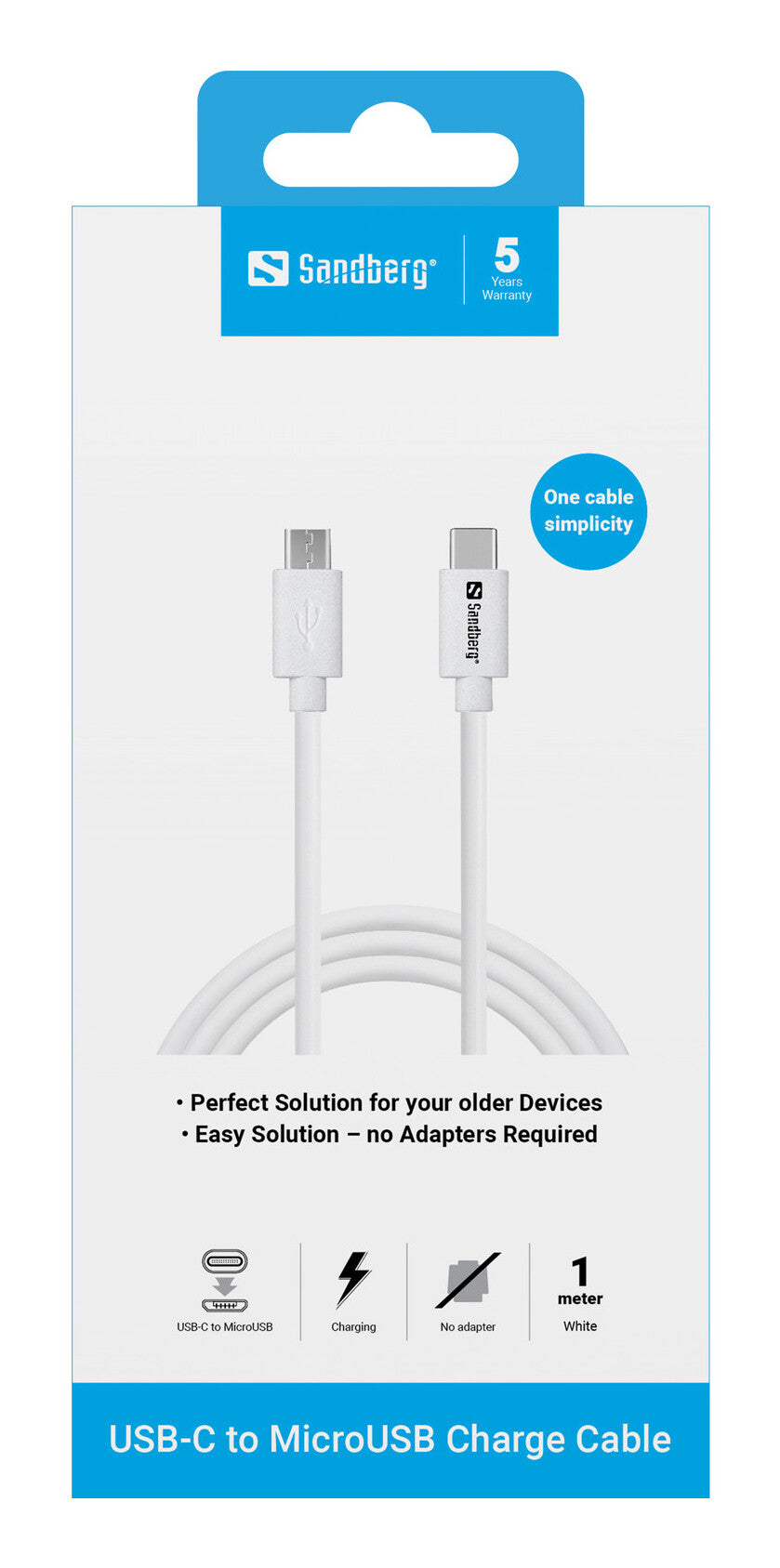 Sandberg 136-74 USB-kabel 1 m USB C Micro-USB B Hvid