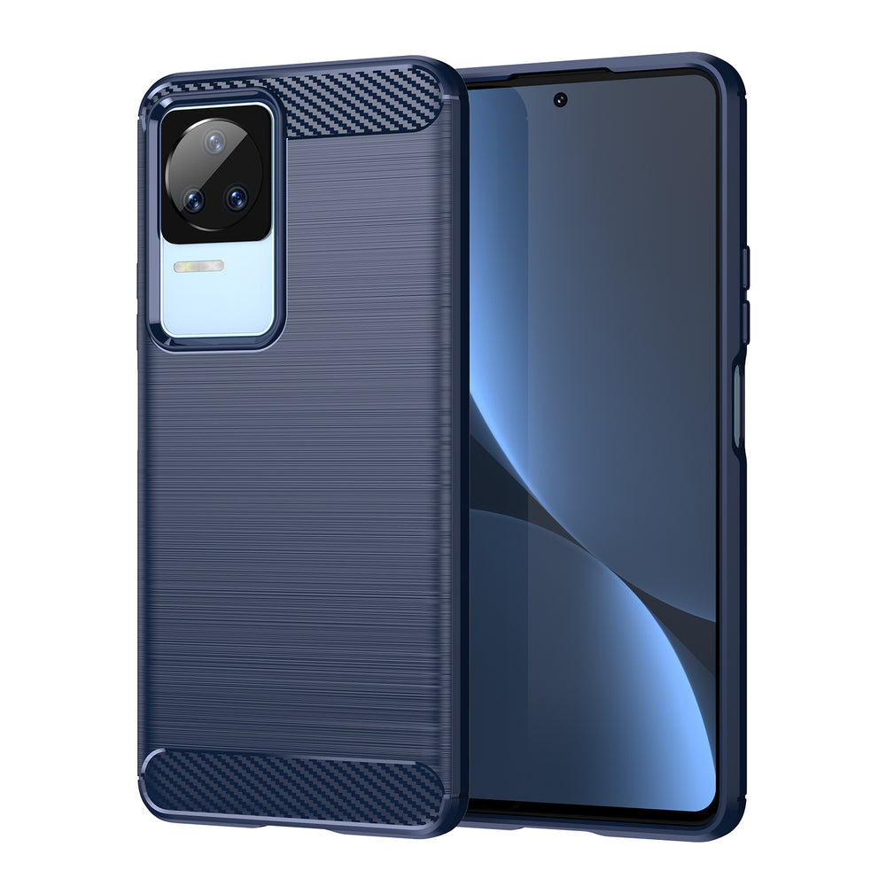 Carbon Case til Xiaomi Poco F4 5G fleksible silikone carbon cover blå