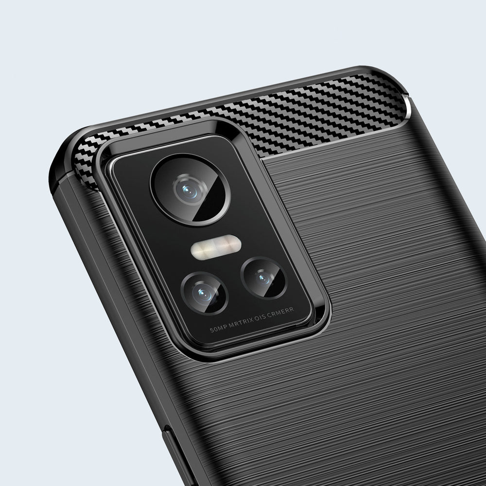 Carbon Case til Realme GT Neo 3 fleksibelt silikon carbon cover sort