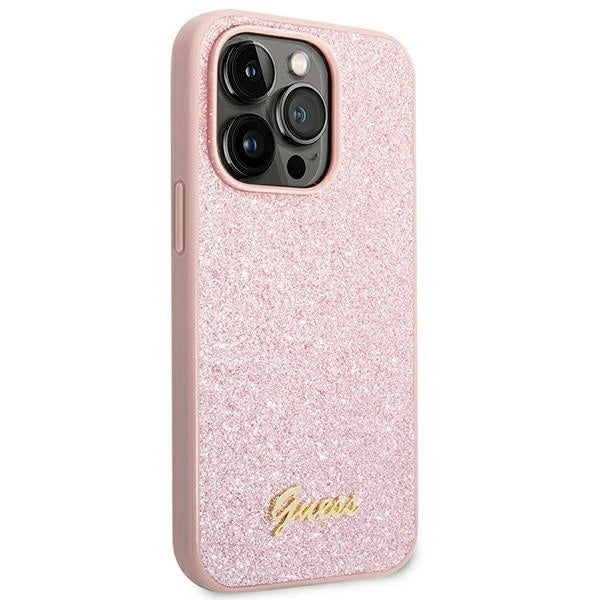 Guess Glitter Script Case for iPhone 14 Pro Max - Pink