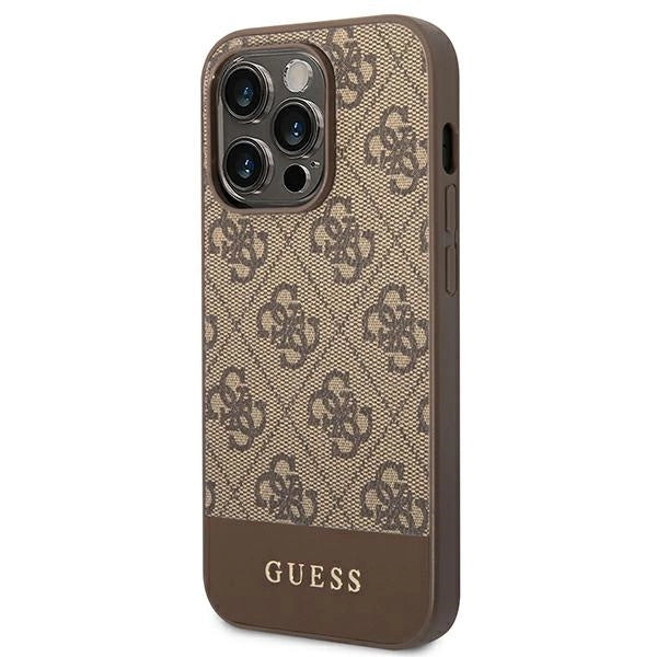 Guess GUHCP14LG4GLBR iPhone 14 Pro 6.1" brown/brown hard case 4G Stripe Collection