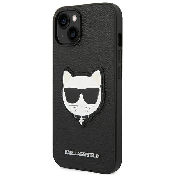 Karl Lagerfeld Saffiano Choupette Head Patch Case for iPhone 14 Plus - Black