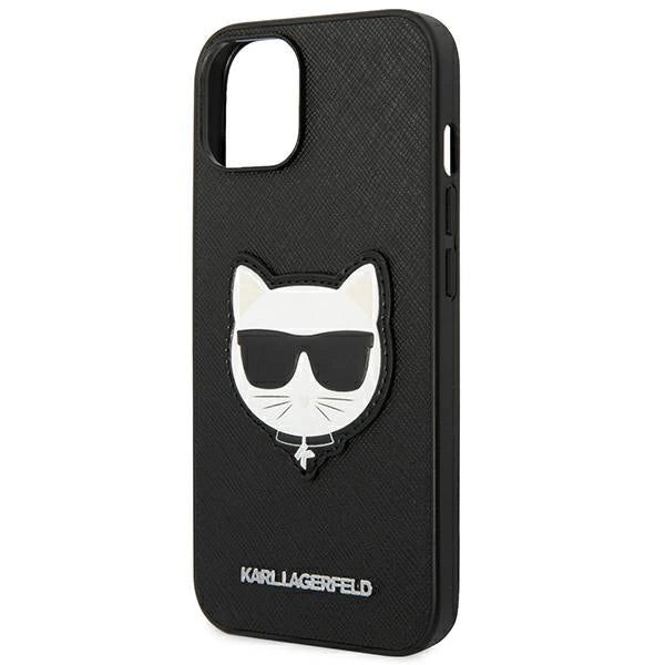 Karl Lagerfeld Saffiano Choupette Head Patch Case for iPhone 14 Plus - Black