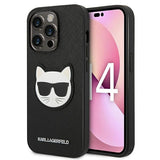 Karl Lagerfeld Saffiano Choupette Head Patch Case for iPhone 14 Pro Max - Black