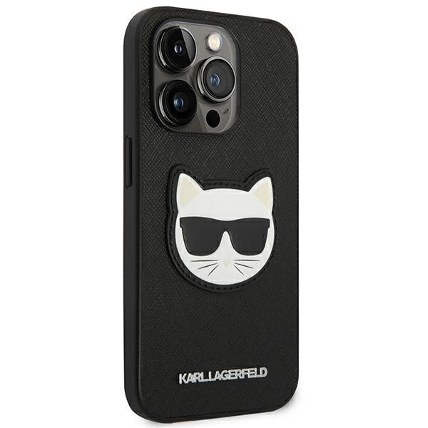 Karl Lagerfeld Saffiano Choupette Head Patch Case for iPhone 14 Pro Max - Black
