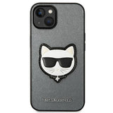 Karl Lagerfeld Saffiano Choupette Head Patch case for iPhone 14 Plus - silver