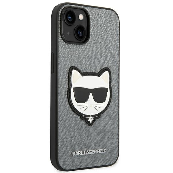 Karl Lagerfeld Saffiano Choupette Head Patch case for iPhone 14 Plus - silver