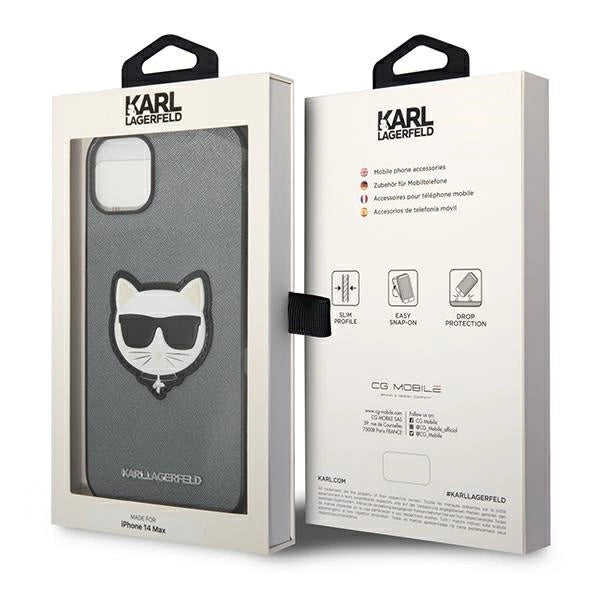 Karl Lagerfeld Saffiano Choupette Head Patch case for iPhone 14 Plus - silver