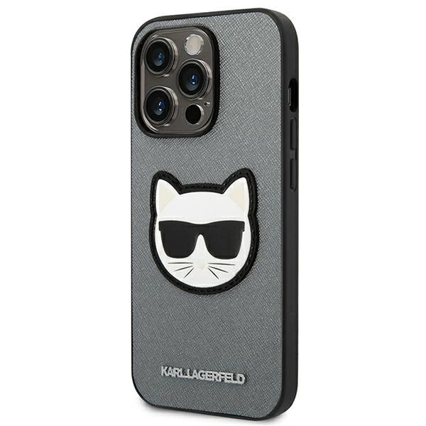 Karl Lagerfeld Saffiano Choupette Head Patch case for iPhone 14 Pro - silver