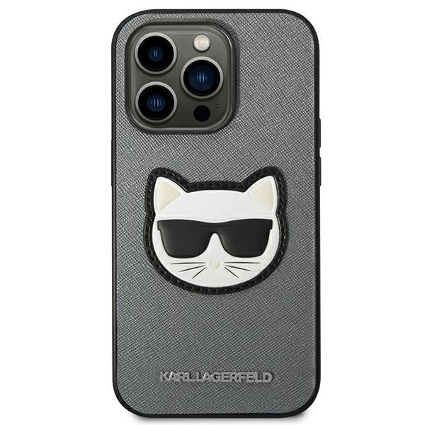 Karl Lagerfeld Saffiano Choupette Head Patch case for iPhone 14 Pro - silver