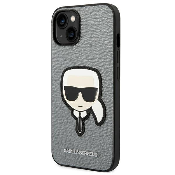 Karl Lagerfeld Saffiano Karl's Head Patch case for iPhone 14 Plus - silver