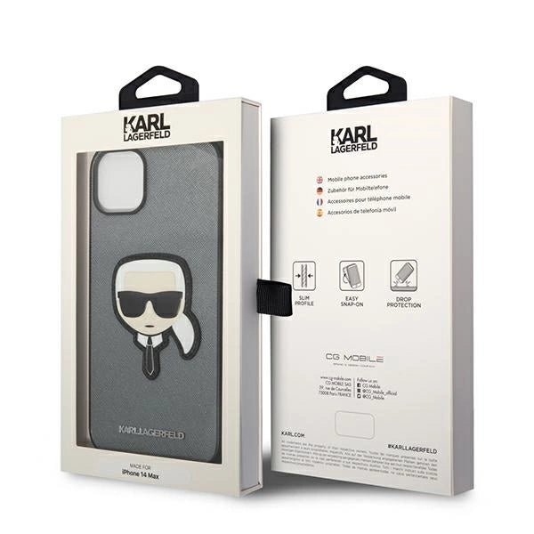 Karl Lagerfeld Saffiano Karl's Head Patch case for iPhone 14 Plus - silver