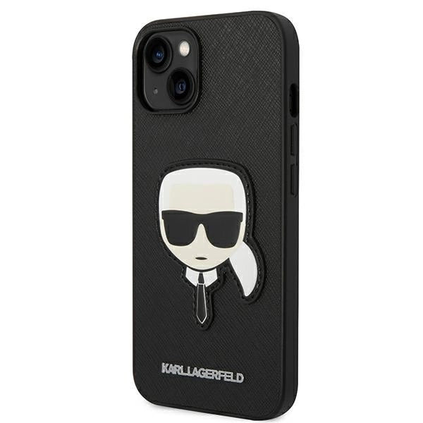 Karl Lagerfeld Saffiano Karl's Head Patch Case for iPhone 14 Plus - Black