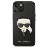 Karl Lagerfeld Saffiano Karl's Head Patch Case for iPhone 14 Plus - Black