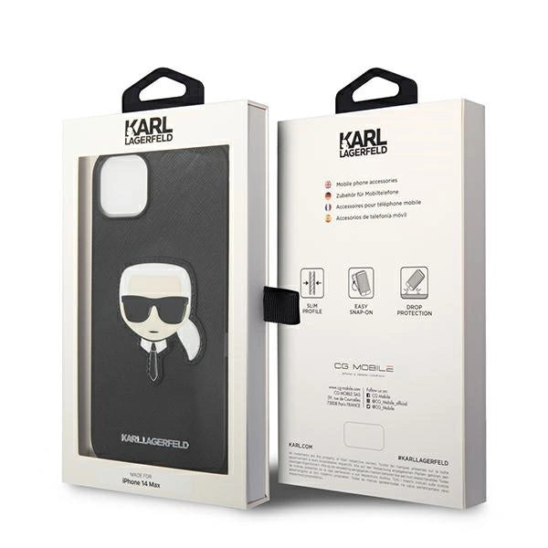Karl Lagerfeld Saffiano Karl's Head Patch Case for iPhone 14 Plus - Black