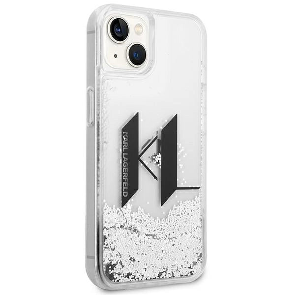 Karl Lagerfeld Liquid Glitter Big KL case for iPhone 14 - silver