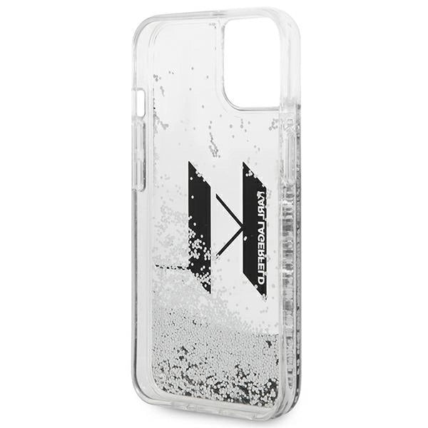 Karl Lagerfeld Liquid Glitter Big KL case for iPhone 14 - silver