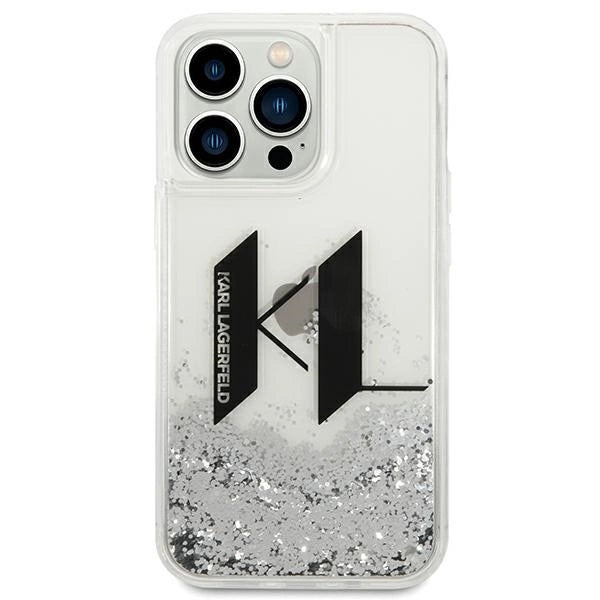 Karl Lagerfeld Liquid Glitter Big KL case for iPhone 14 Pro - silver