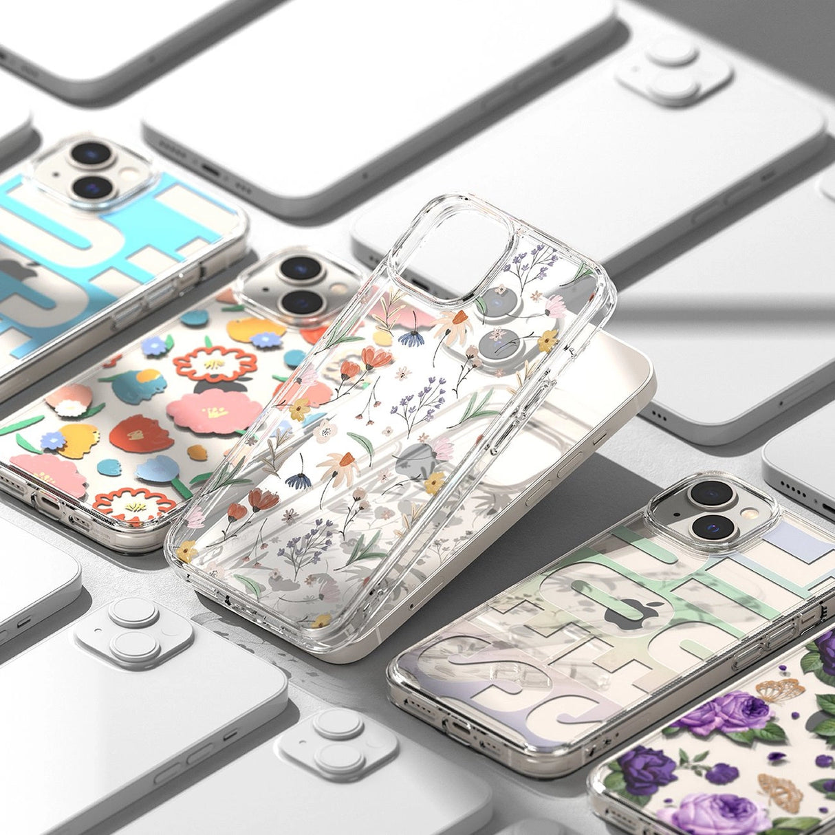 Ringke Fusion Design Armored Sleeve Cover med Gel Frame til iPhone 14 Plus gennemsigtig (Floral) (FD637E31)