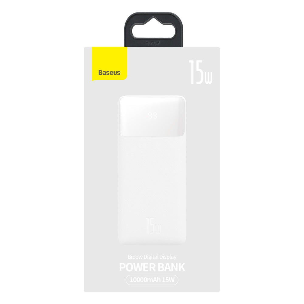 Baseus Bipow powerbank med skærm 10000mAh 15W hvid (Overseas Edition) + USB-A - Micro USB-kabel 0,25m hvid (PPBD050002)