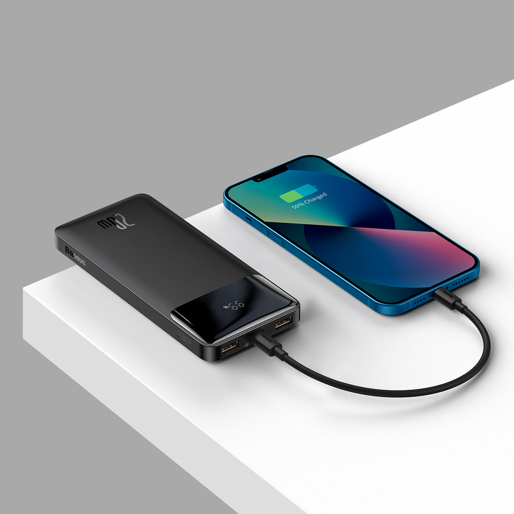Baseus Bipow Fast Charging Power Bank 10000mAh 20W sort (Overseas Edition) + USB-A - Micro USB 0,25m sort kabel (PPBD050301)