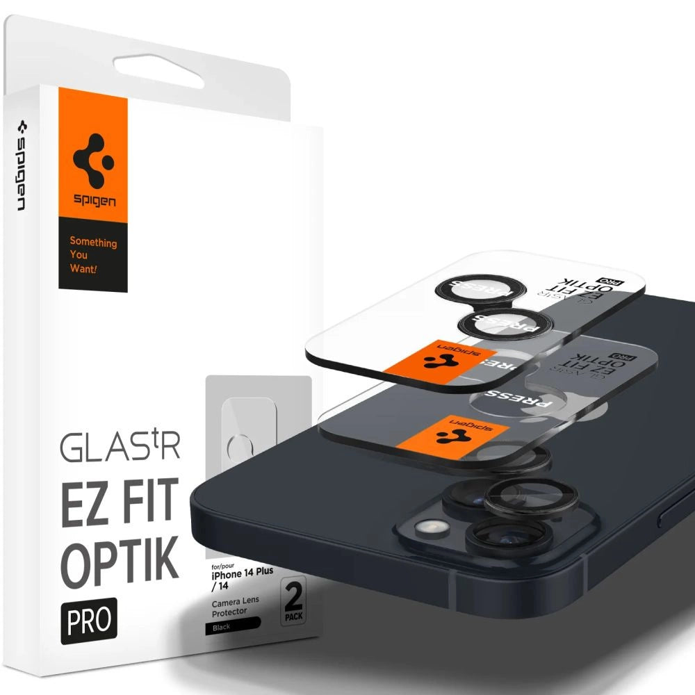 Spigen Glas.tR EZ Fit Optik Kamerabeskytter til iPhone 14 / Plus / 15 / Plus - sort 2 stk.