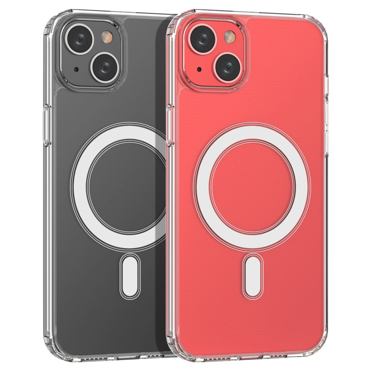 Gennemsigtigt magnetfodral med MagSafe til iPhone 14 Plus med sølvring - gennemsigtigt