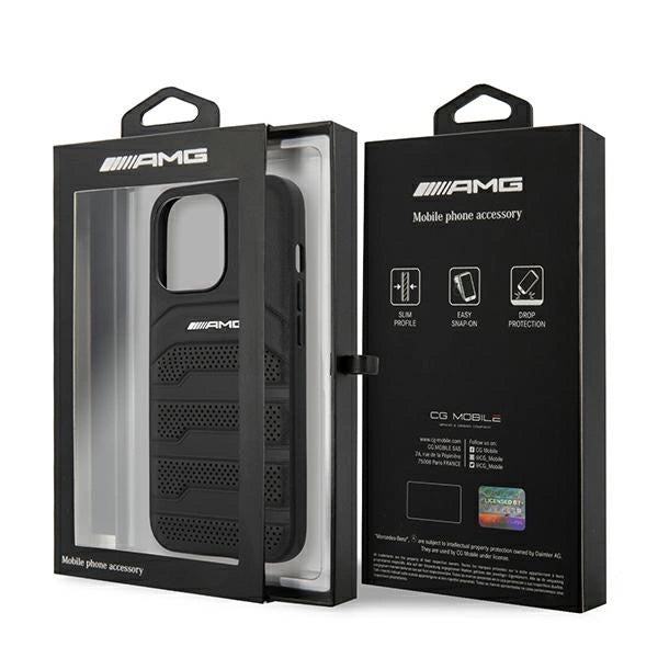 AMG AMHCP14XGSEBK iPhone 14 Pro Max 6,7 "black / black hardcase Leather Debossed Lines