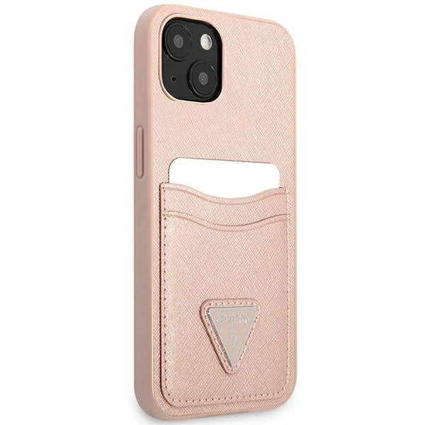 Guess GUHCP13MPSATPP iPhone 13 6.1 "pink / pink hardcase SaffianoTriangle Logo Cardslot