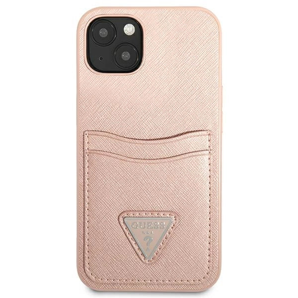 Guess GUHCP13SPSATPP iPhone 13 mini 5,4 "pink / pink hardcase SaffianoTriangle Logo Cardslot