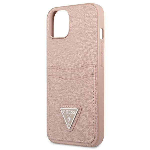 Guess GUHCP13SPSATPP iPhone 13 mini 5,4 "pink / pink hardcase SaffianoTriangle Logo Cardslot