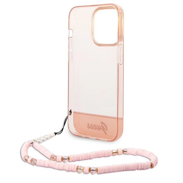 Guess GUHCP14LHGCOHP iPhone 14 Pro 6.1" pink/pink hardcase Translucent Pearl Strap