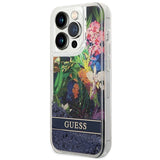 Guess GUHCP14LLFLSB iPhone 14 Pro 6.1 "blue / blue hardcase Flower Liquid Glitter