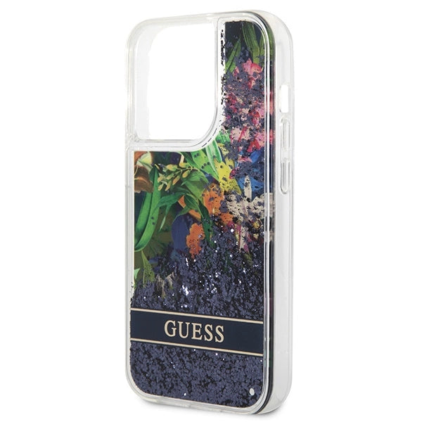 Guess GUHCP14LLFLSB iPhone 14 Pro 6.1 "blue / blue hardcase Flower Liquid Glitter