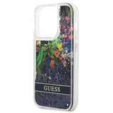 Guess GUHCP14LLFLSB iPhone 14 Pro 6.1 "blue / blue hardcase Flower Liquid Glitter