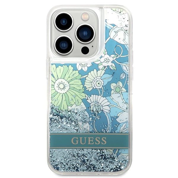 Guess GUHCP14LLFLSN iPhone 14 Pro 6.1" green/green hardcase Flower Liquid Glitter