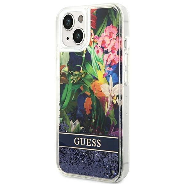 Guess GUHCP14MLFLSB iPhone 14 Plus 6.7 "blue / blue hardcase Flower Liquid Glitter