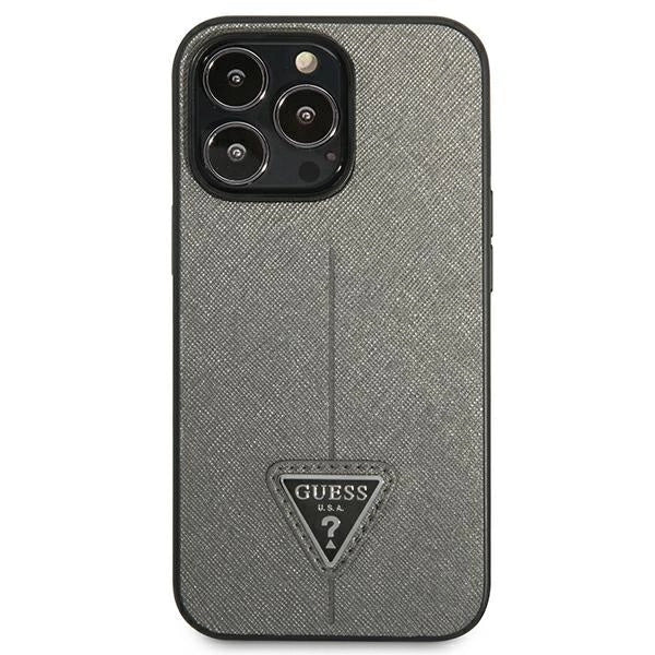 Guess GUHCP14XPSATLG iPhone 14 Pro Max 6.7 "silver / silver hardcase SaffianoTriangle Logo