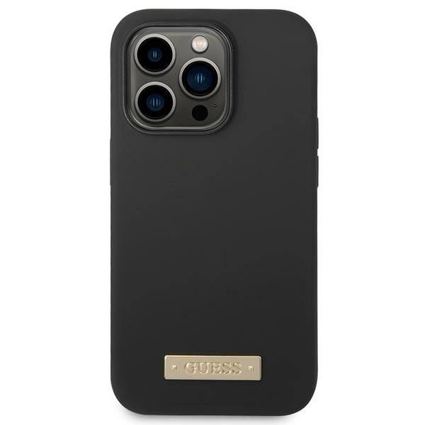 Guess GUHMP14LSBPLK iPhone 14 Pro 6.1" black/black hard case Silicone Logo Plate MagSafe