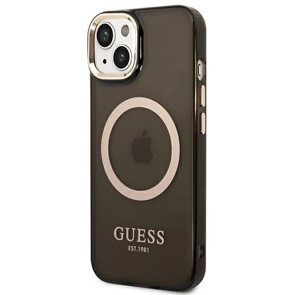 Guess GUHMP14MHTCMK iPhone 14 Plus 6.7" black/black hard case Gold Outline Translucent MagSafe