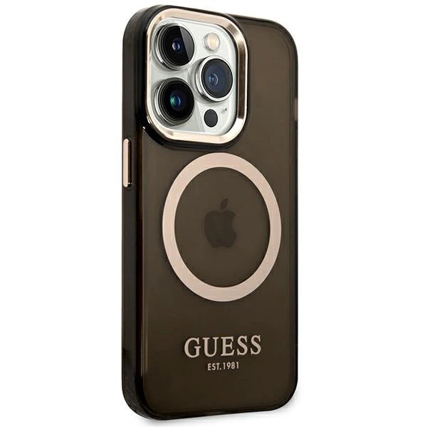 Guess GUHMP14XHTCMK iPhone 14 Pro Max 6.7" black/black hard case Gold Outline Translucent MagSafe