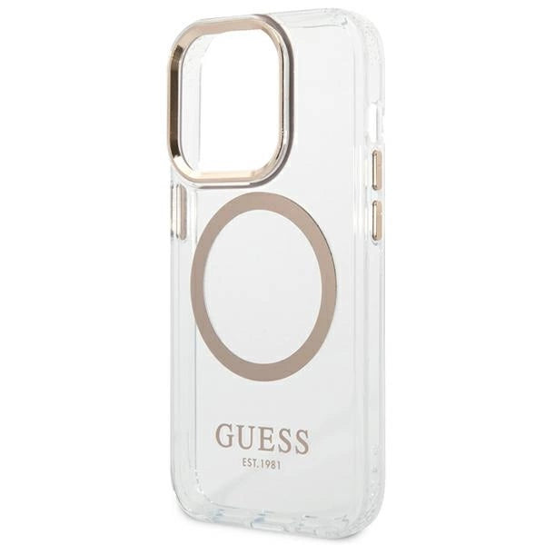 Guess GUHMP14XHTRMD iPhone 14 Pro Max 6,7 "guld / guld hårdkasse Metal Outline Magsafe