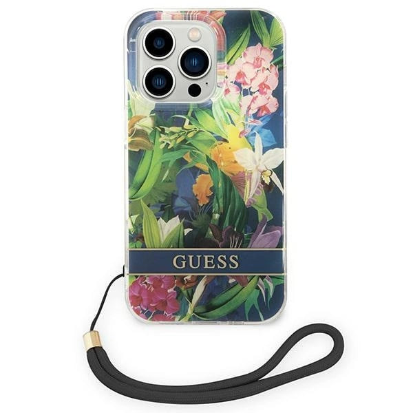 Guess GUOHCP14LHFLSB iPhone 14 Pro 6.1 "blue / blue hardcase Flower Strap
