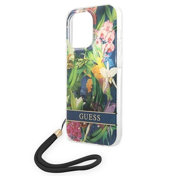 Guess GUOHCP14LHFLSB iPhone 14 Pro 6.1 "blue / blue hardcase Flower Strap