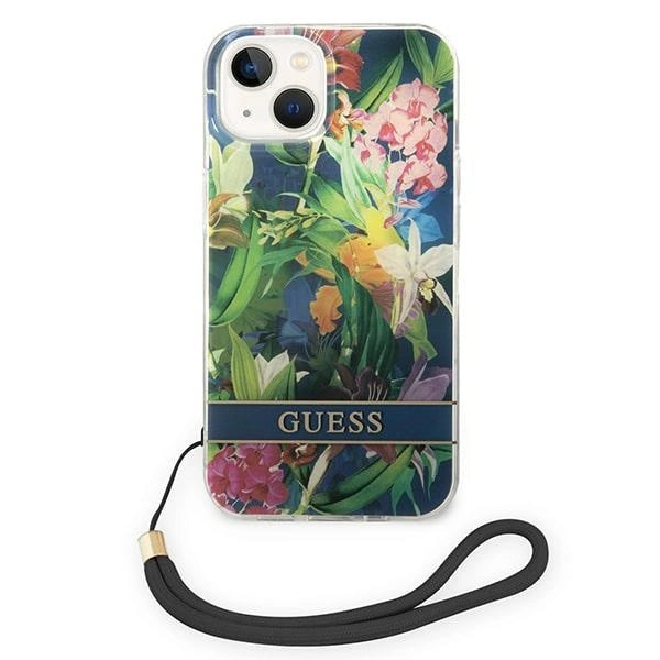 Guess GUOHCP14SHFLSB iPhone 14 6.1 "blue / blue hardcase Flower Strap
