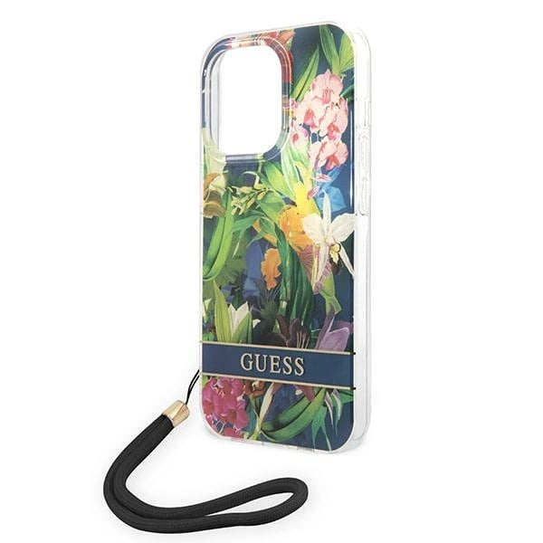 Guess GUOHCP14XHFLSB iPhone 14 Pro Max 6.7 "blue / blue hardcase Flower Strap