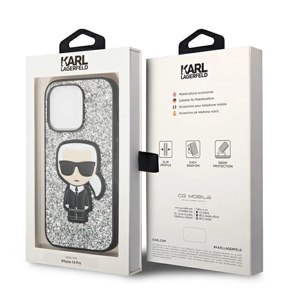Karl Lagerfeld KLHCP14LGFKPG iPhone 14 Pro 6.1 "hardcase silver / silver Glitter Flakes Ikonik