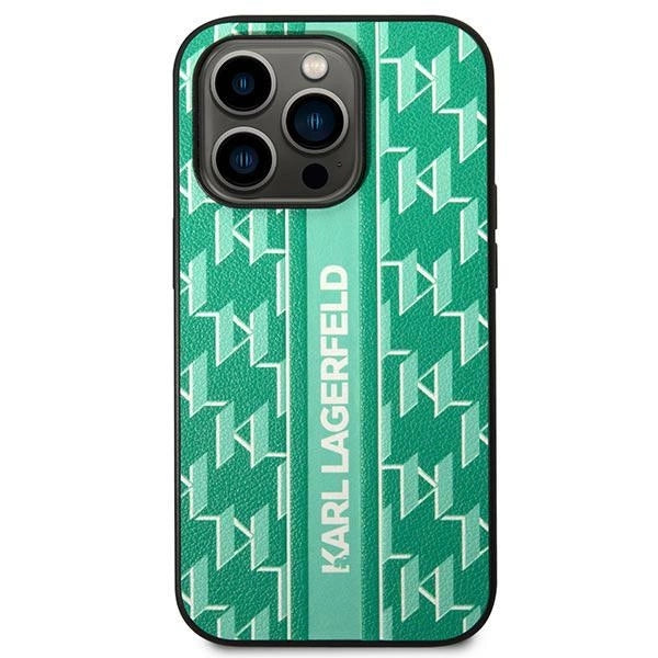 Karl Lagerfeld Monogram Stripe iPhone 14 Pro Case - Green