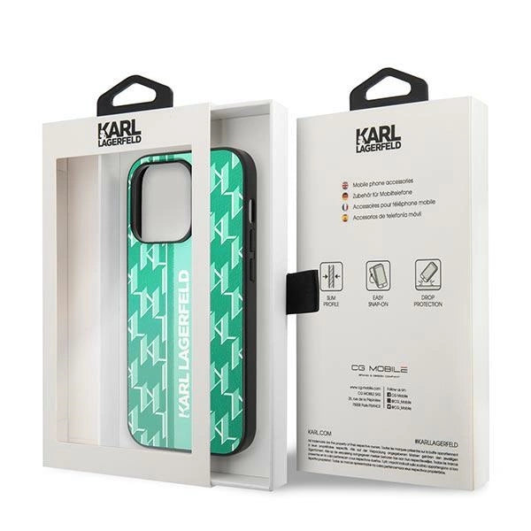 Karl Lagerfeld Monogram Stripe iPhone 14 Pro Case - Green